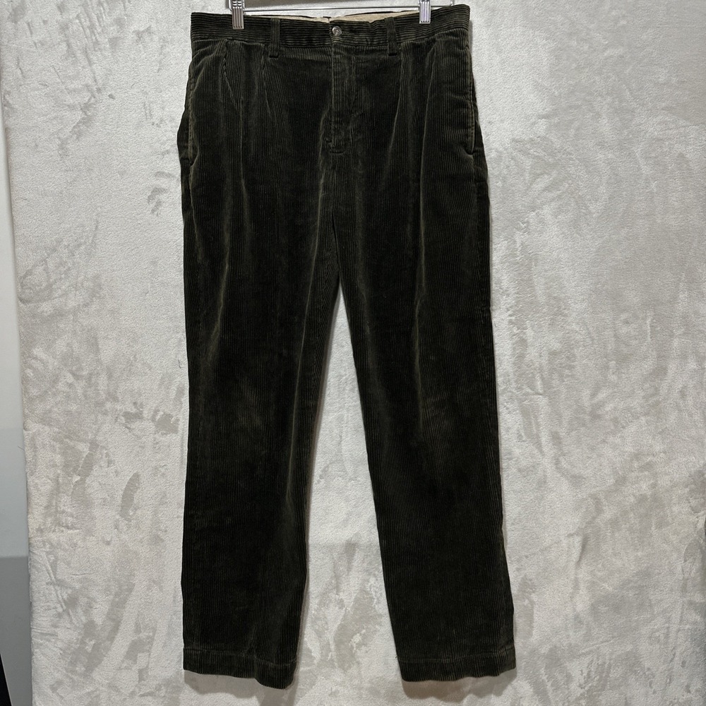Vintage Polo Ralph Lauren Mens Ethan Pants Green Corduroy Size 34 Pleated Cotton
